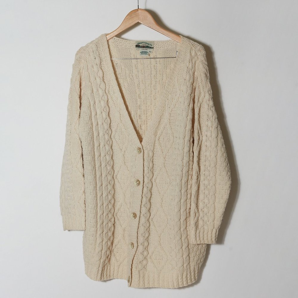 Aran Crafts Merino Wool Beige Boyfriend Cardigan